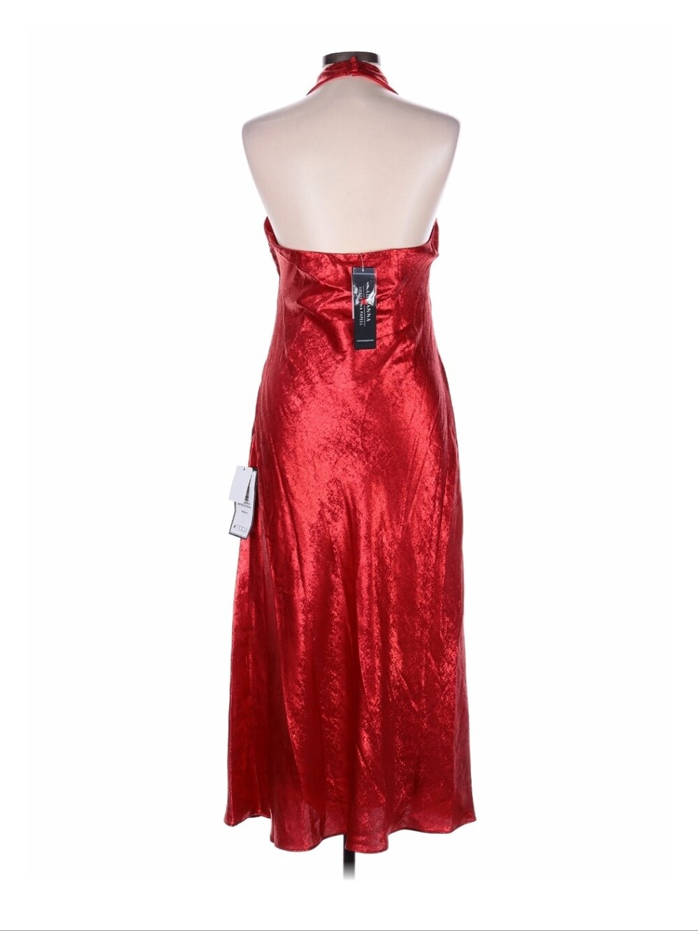 Adrianna Papell Red Crinkle Metallic Halter Dress Size 12 - Picture 2 of 5